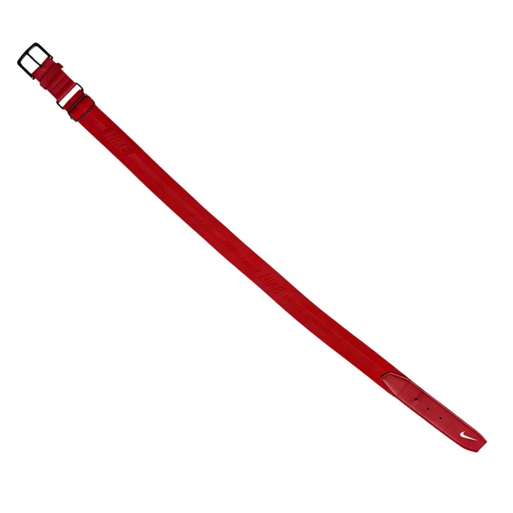 Nike Red Webbed Baseball Softball Belt Adjustable Black Buckle Swoosh Logo